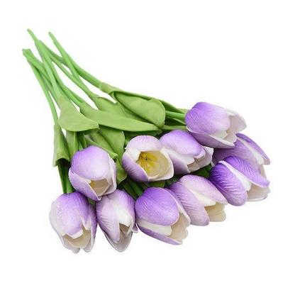 Artificial Tulip Flowers, Set of 10 Realistic Faux Silk Tulips with Stems for Vase, Bouquet & Centerpiece, 20+ Colors