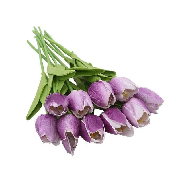 Artificial Tulip Flowers, Set of 10 Realistic Faux Silk Tulips with Stems for Vase, Bouquet & Centerpiece, 20+ Colors