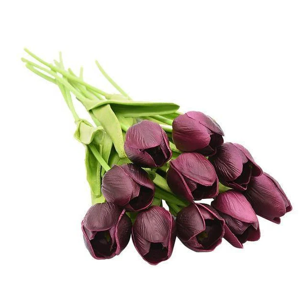 Artificial Tulip Flowers, Set of 10 Realistic Faux Silk Tulips with Stems for Vase, Bouquet & Centerpiece, 20+ Colors