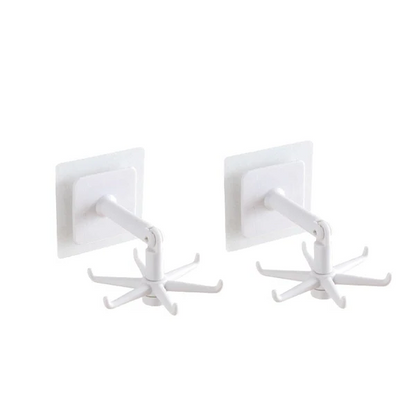 Rotating Adhesive Utility Hook, 360-Degree Self-Adhesive Wall Hook with 180-Degree Flip for Kitchen and Cabinets, 2 Colors