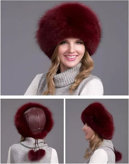 Real Fox Fur Winter Hat for Women, Warm Russian Ushanka Trapper Hat with Earmuffs, Windproof Cold-Weather Fur Cap