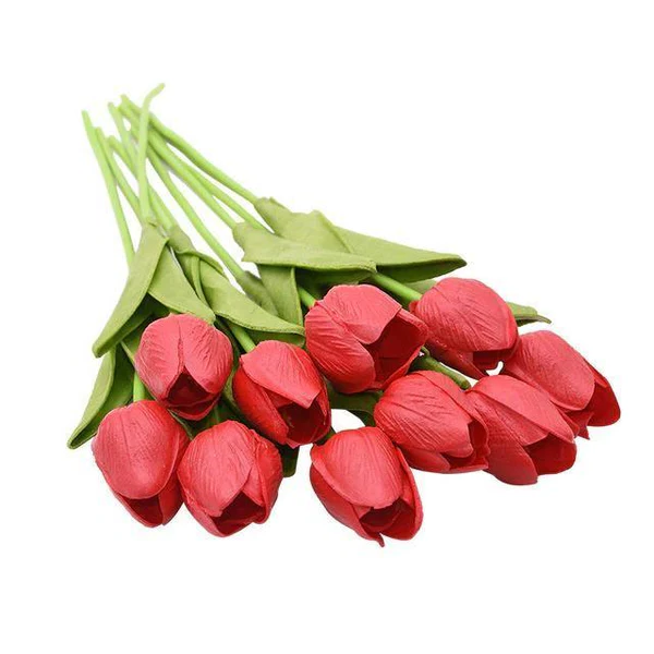Artificial Tulip Flowers, Set of 10 Realistic Faux Silk Tulips with Stems for Vase, Bouquet & Centerpiece, 20+ Colors