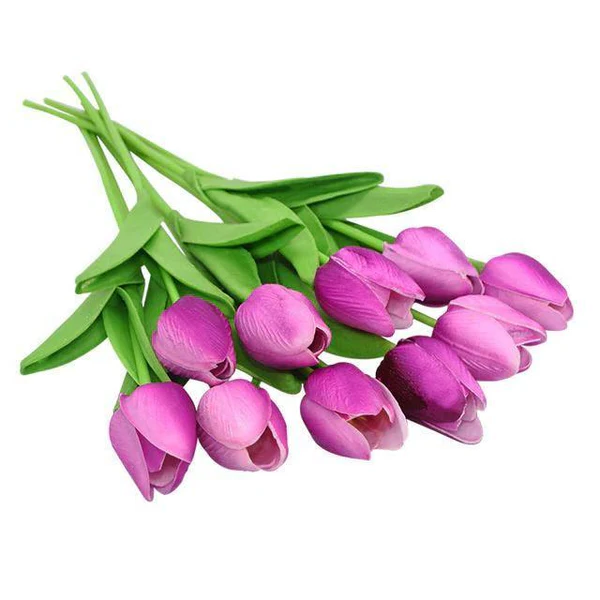 Artificial Tulip Flowers, Set of 10 Realistic Faux Silk Tulips with Stems for Vase, Bouquet & Centerpiece, 20+ Colors
