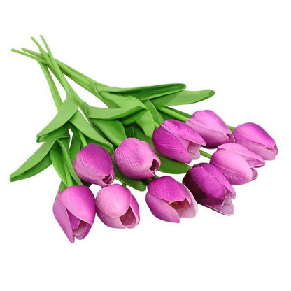 Artificial Tulip Flowers, Set of 10 Realistic Faux Silk Tulips with Stems for Vase, Bouquet & Centerpiece, 20+ Colors