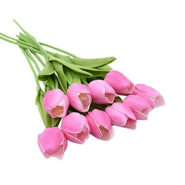 Artificial Tulip Flowers, Set of 10 Realistic Faux Silk Tulips with Stems for Vase, Bouquet & Centerpiece, 20+ Colors