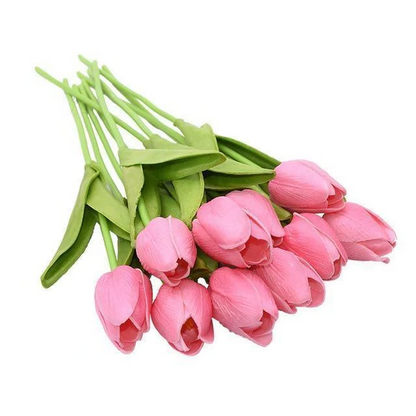 Artificial Tulip Flowers, Set of 10 Realistic Faux Silk Tulips with Stems for Vase, Bouquet & Centerpiece, 20+ Colors