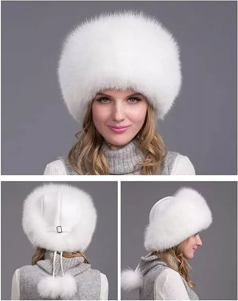 Real Fox Fur Winter Hat for Women, Warm Russian Ushanka Trapper Hat with Earmuffs, Windproof Cold-Weather Fur Cap
