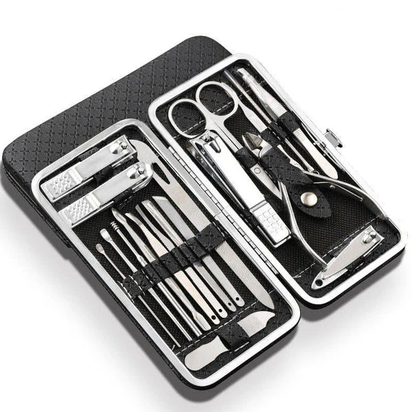 19-in-1 Stainless Steel Manicure Kit, Professional Nail Clipper Grooming Set with PU Leather Travel Case for Manicure & Pedicure
