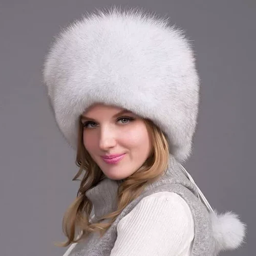 Real Fox Fur Winter Hat for Women, Warm Russian Ushanka Trapper Hat with Earmuffs, Windproof Cold-Weather Fur Cap