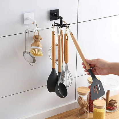 Rotating Adhesive Utility Hook, 360-Degree Self-Adhesive Wall Hook with 180-Degree Flip for Kitchen and Cabinets, 2 Colors