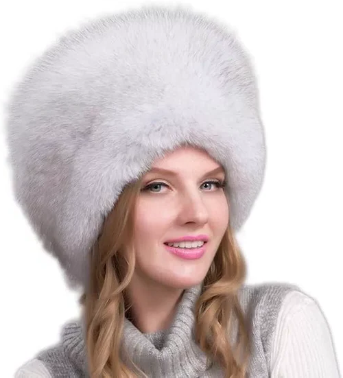 Real Fox Fur Winter Hat for Women, Warm Russian Ushanka Trapper Hat with Earmuffs, Windproof Cold-Weather Fur Cap