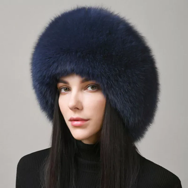 Real Fox Fur Winter Hat for Women, Warm Russian Ushanka Trapper Hat with Earmuffs, Windproof Cold-Weather Fur Cap