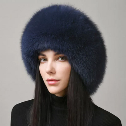 Real Fox Fur Winter Hat for Women, Warm Russian Ushanka Trapper Hat with Earmuffs, Windproof Cold-Weather Fur Cap