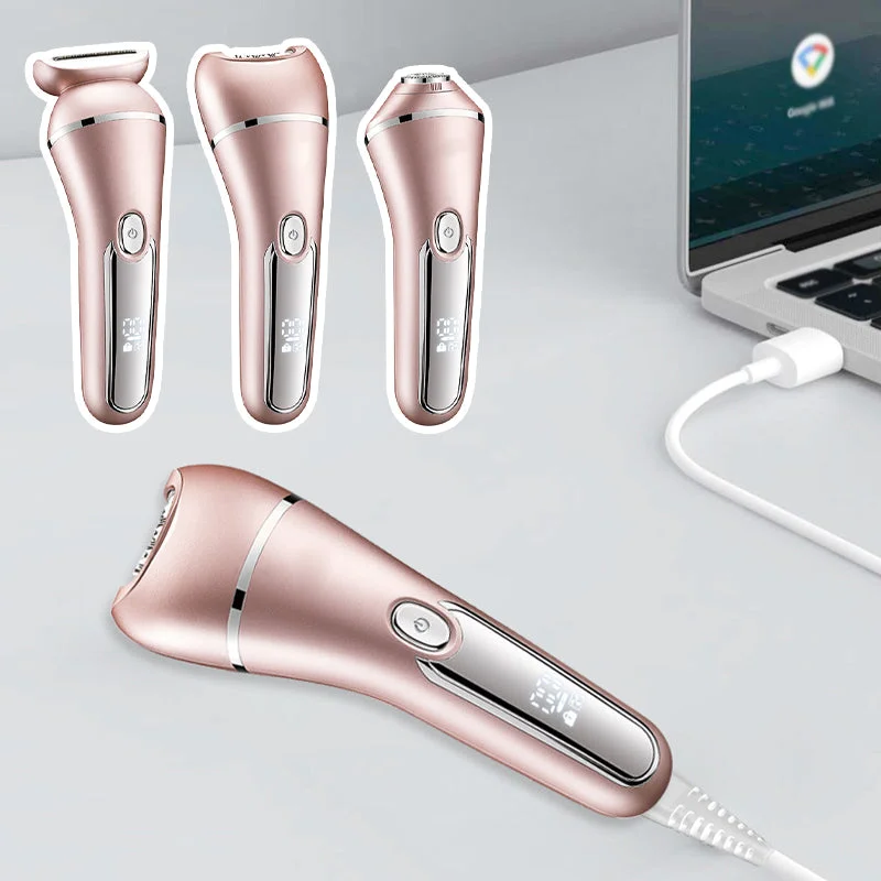 Electric Shaver for Women, 3-in-1 Rechargeable Waterproof Razor, Trimmer and Epilator for Face, Legs and Bikini