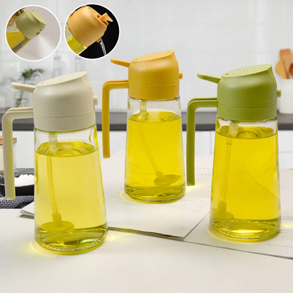 2-in-1 Glass Oil Sprayer and Dispenser, BPA-Free Olive Oil Mister and Pourer Bottle for Cooking, Salads & Baking, 3 Colors