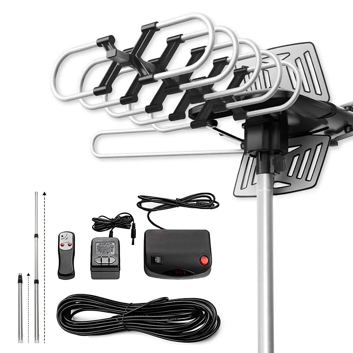 Motorized Outdoor TV Antenna, 360-Degree Auto-Rotor Long-Range HDTV Antenna for Free Local Channels, Cord-Cutting & Rural Areas