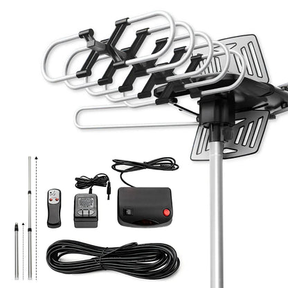 Motorized Outdoor TV Antenna, 360-Degree Auto-Rotor Long-Range HDTV Antenna for Free Local Channels, Cord-Cutting & Rural Areas