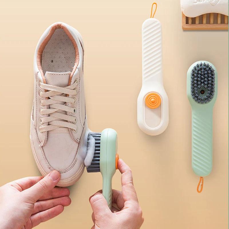 Soap-Dispensing Shoe Brush, 2 Pack Cleaning Brush with Refillable Liquid Handle for Sneakers, Boots & Scrubbing