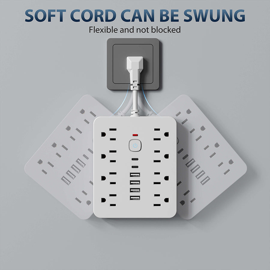 14-in-1 Surge Protector Power Strip, Desktop Charging Station with 8 AC Outlets, 4 USB and 2 USB-C Ports, Wall Mountable