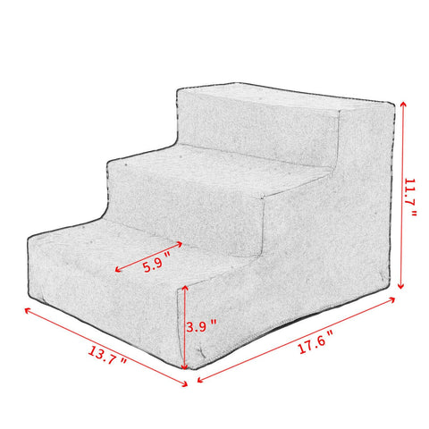 Portable Dog Stairs, 3-Step Non-Slip Pet Steps with Washable Fleece Cover for Small Dogs to Reach Bed and Couch