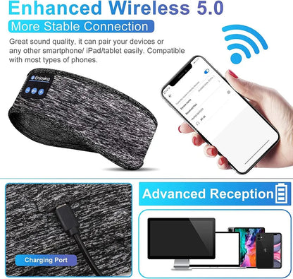 Wireless Sleep Headphone Headband, Bluetooth Sleep Mask Headphones with Built-In Speakers for Side Sleepers & Workouts