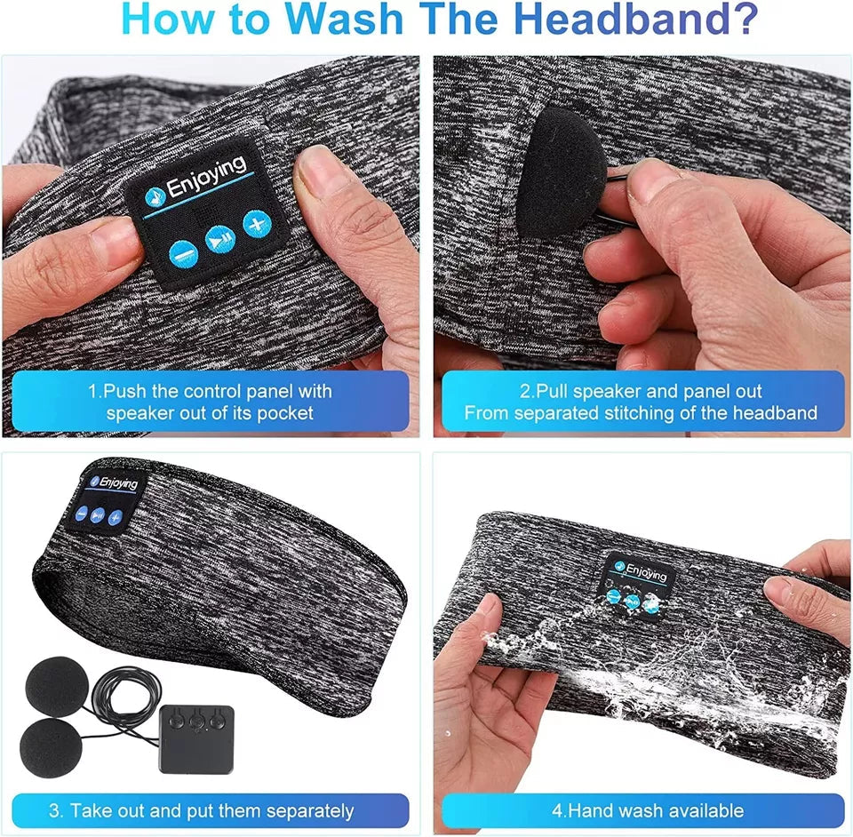 Wireless Sleep Headphone Headband, Bluetooth Sleep Mask Headphones with Built-In Speakers for Side Sleepers & Workouts