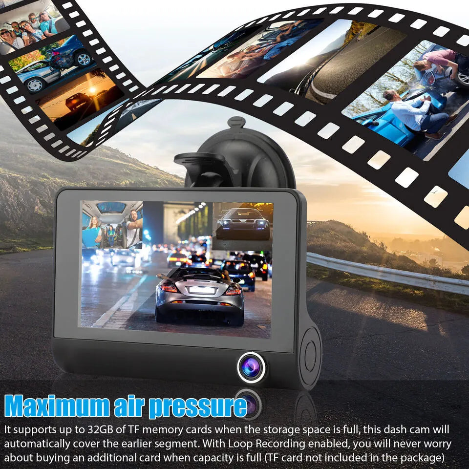 Front and Rear Dash Cam, 3-Channel 1080P Car Camera with Cabin View, Night Vision and IPS Touch Screen
