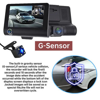 Front and Rear Dash Cam, 3-Channel 1080P Car Camera with Cabin View, Night Vision and IPS Touch Screen