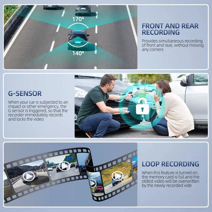 Front and Rear Dash Cam, 3-Channel 1080P Car Camera with Cabin View, Night Vision and IPS Touch Screen