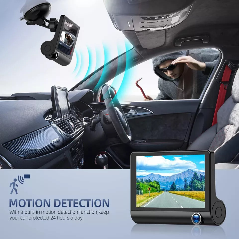 Front and Rear Dash Cam, 3-Channel 1080P Car Camera with Cabin View, Night Vision and IPS Touch Screen