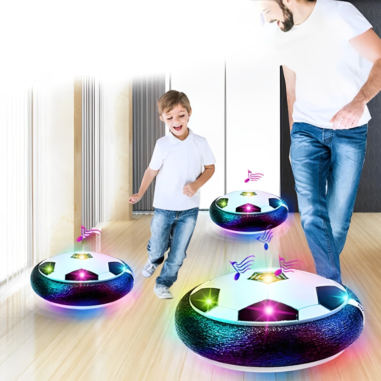 Light-Up Hover Soccer Ball, 2 Pack LED Air-Powered Floating Football with Foam Bumper for Indoor Play, Kids & Toddlers