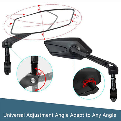 Wide-Angle Bike Mirrors, 2 Pack HD Handlebar Rearview Mirrors with 360-Degree Rotation for Road & Mountain Bikes